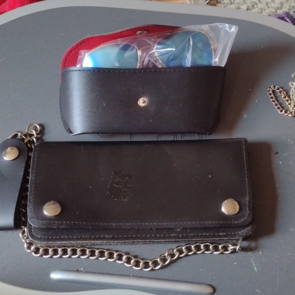 Leather Chain Wallet with Aviator glasses